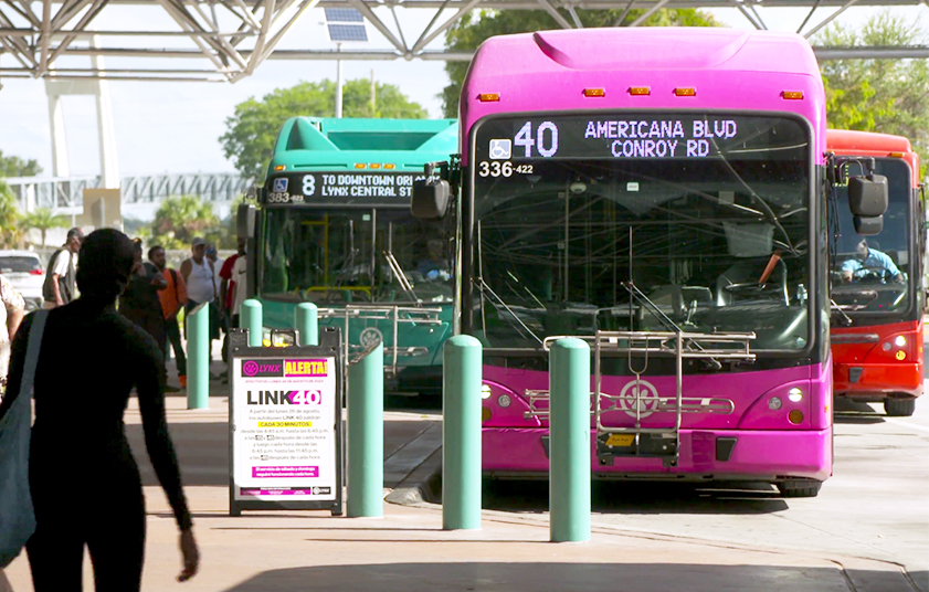 Lynx busses line up at the downtown Orlando transfer hub.